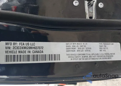 2021 Dodge Charger Gt Awd из США, поврежденный, VIN 2C3CDXMG9MH637072